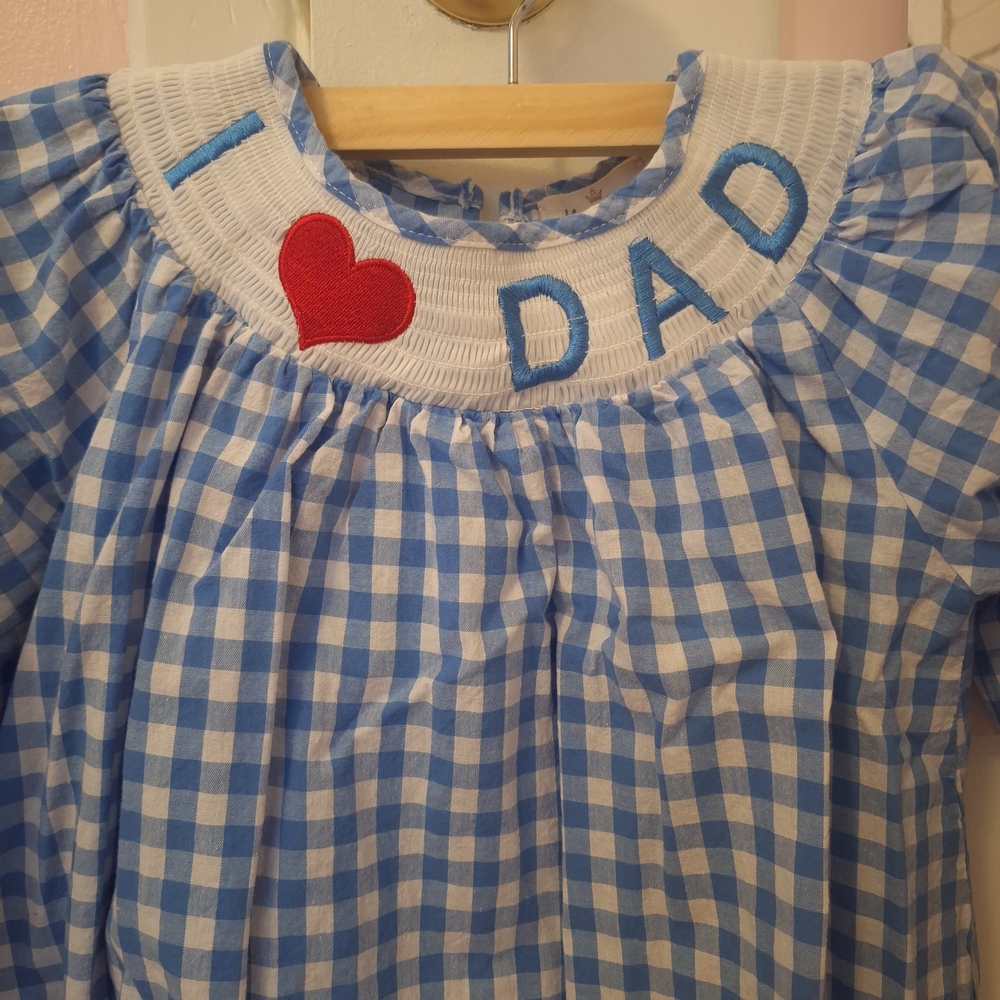 Blue Gingham Dress with Heart Detail - Size 7 Kids - Picture 2 of 6